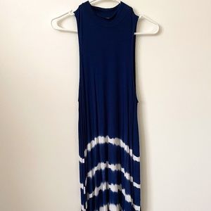 High Neck Navy and White Sleeveless Dress